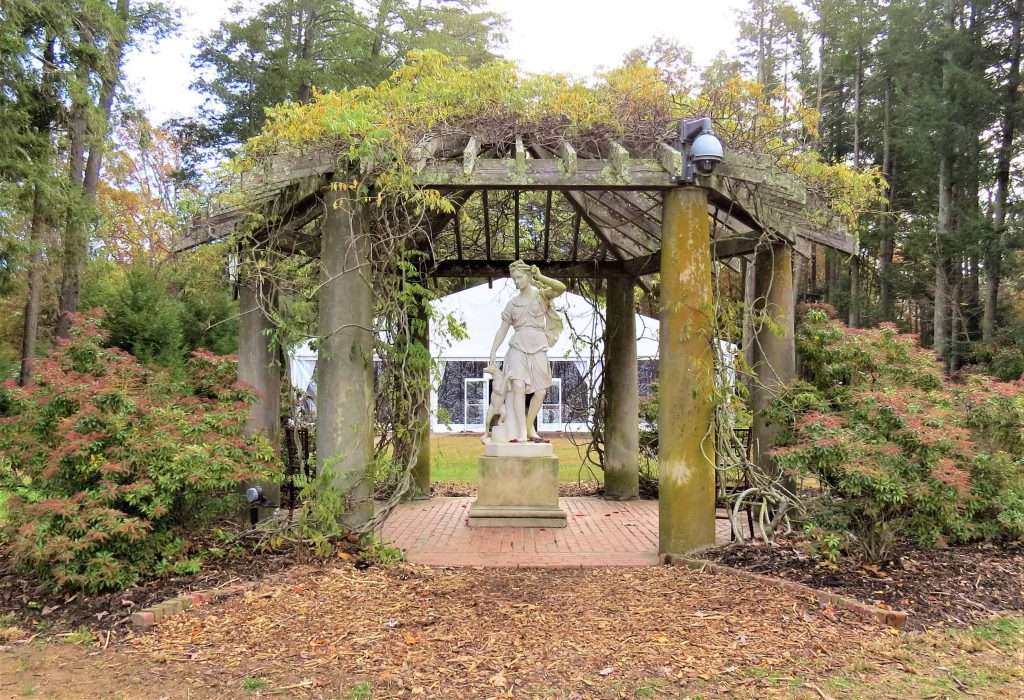 Life-size statue of Diana the Huntress in the gazebo on the way to the Biltmore Estate.