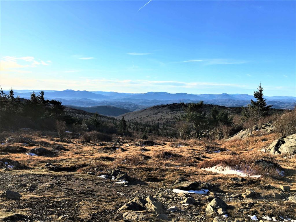 Dirt and rocks creating a desolate wasteland as we hike out of Grayson Highlands.