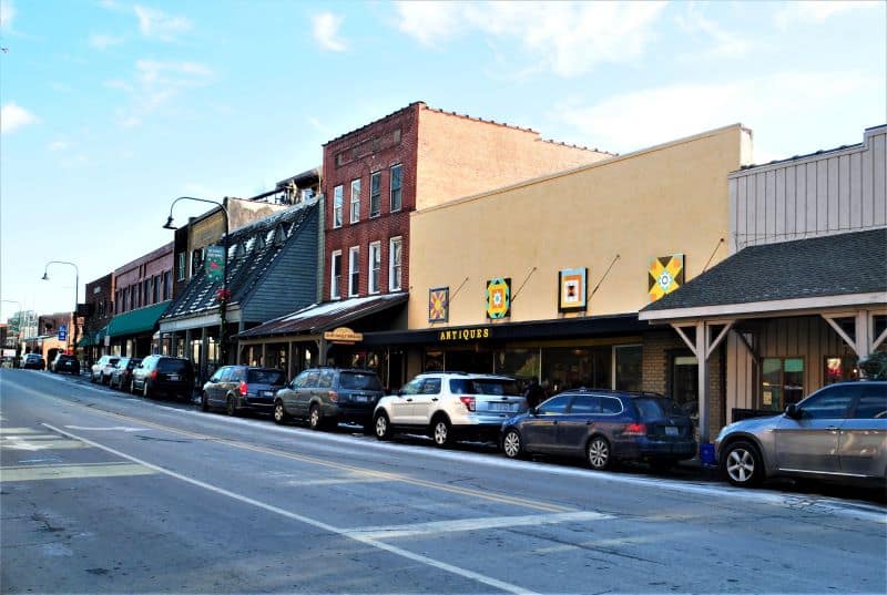 One side of the main street in downtown Boone.