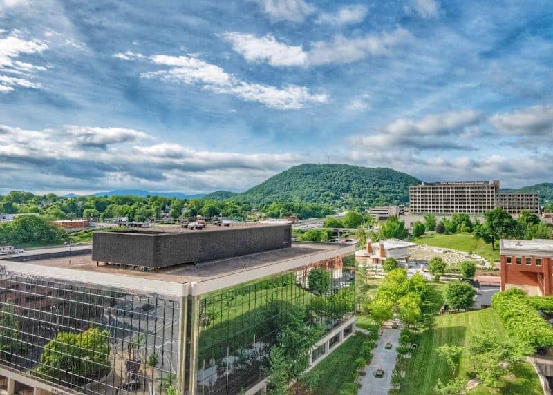 Ariel view of downtown Roanoke, Virginia.