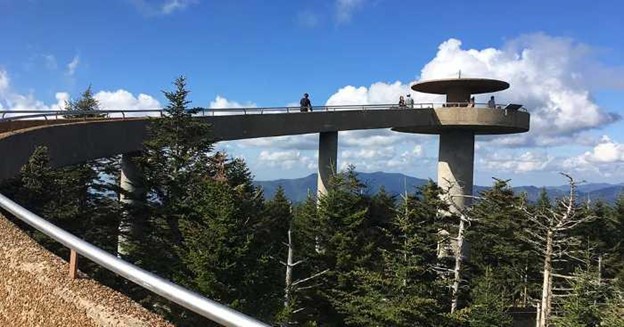 Walkway and viewing platform of Clingman's Dome in the Great Smokey Mountains.