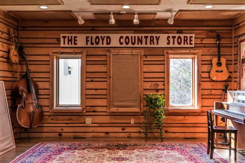 Inside wooden wall at The Floyd Country Store.