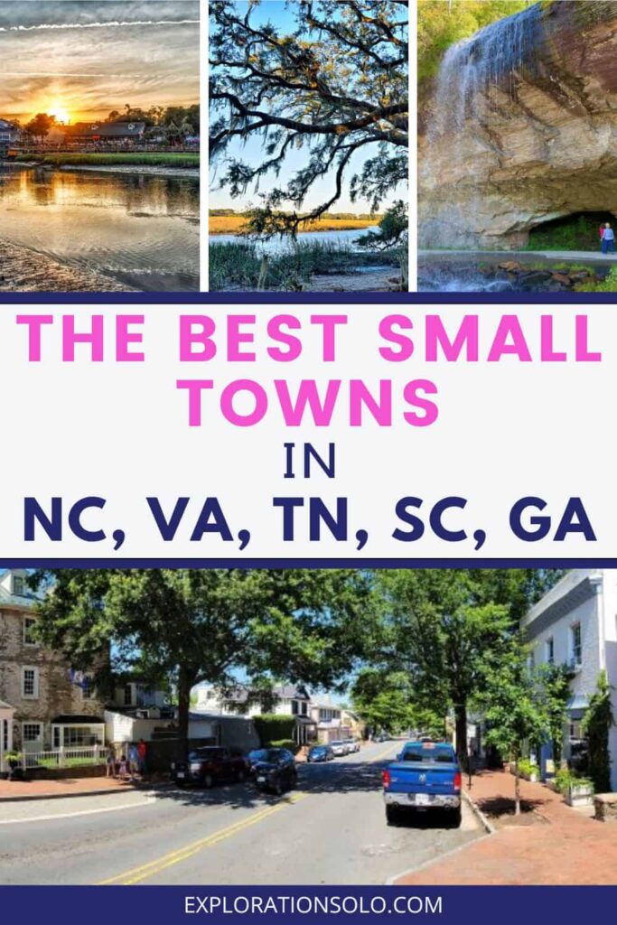 Pinterest Pin for The best small towns in NC, VA, TN, SC, GA.