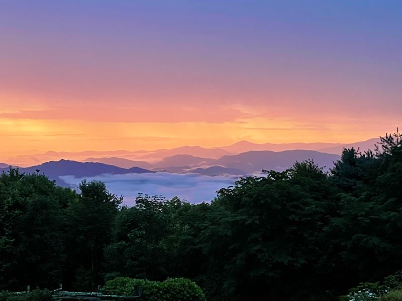 Purple and orange sunset over Great Smoky Mountains.