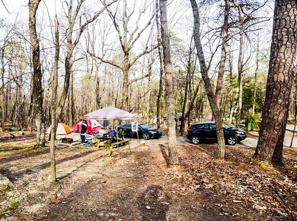 Campground set up with tents and food at Hanging Rock State Park.