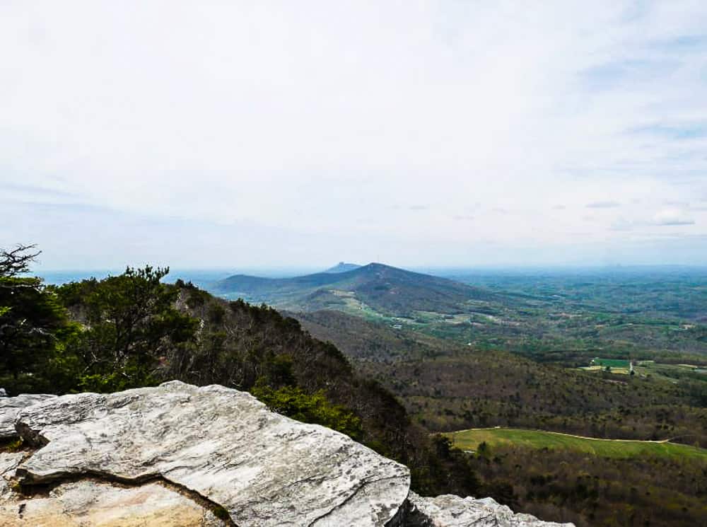 View from Moore's Knob with nearby Pilot Mountain in the background.