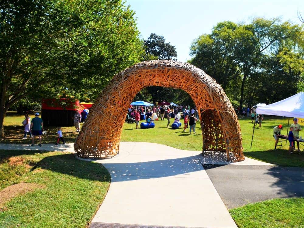 Wooden welcome arch to Hog Day Festival area