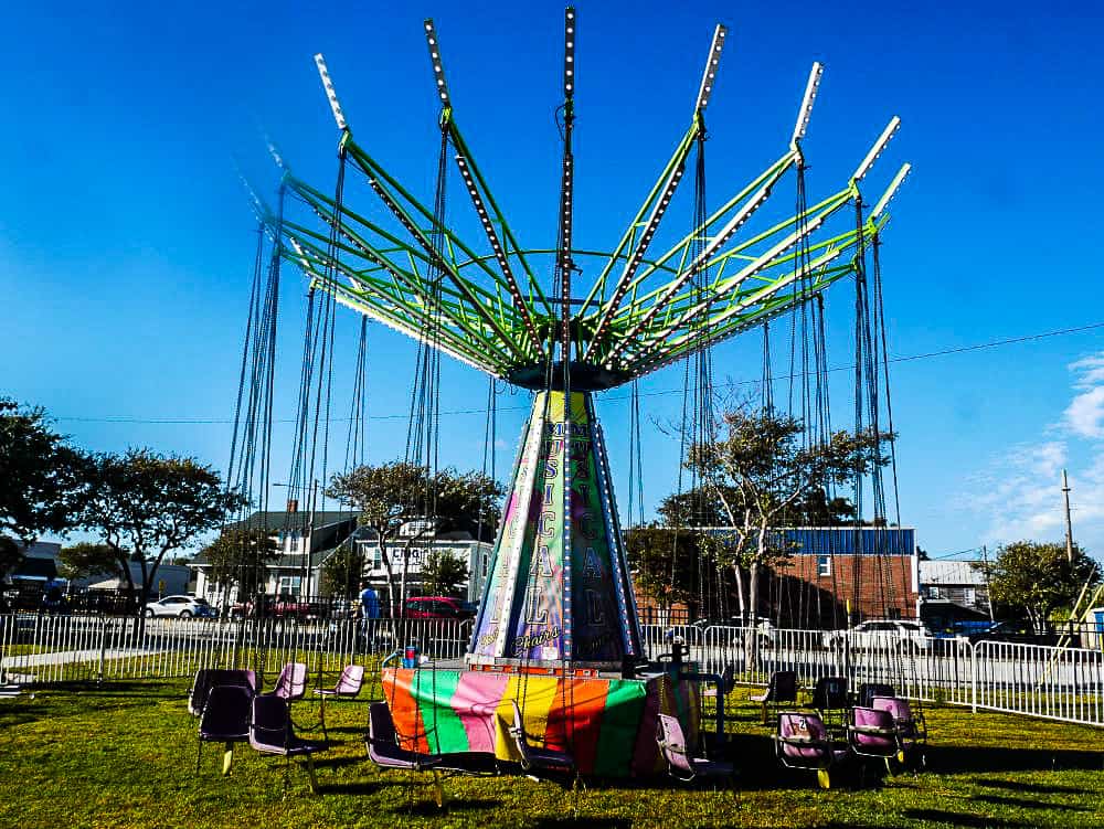 The swing ride at the NC Seafood Festival stopped and waiting for riders.