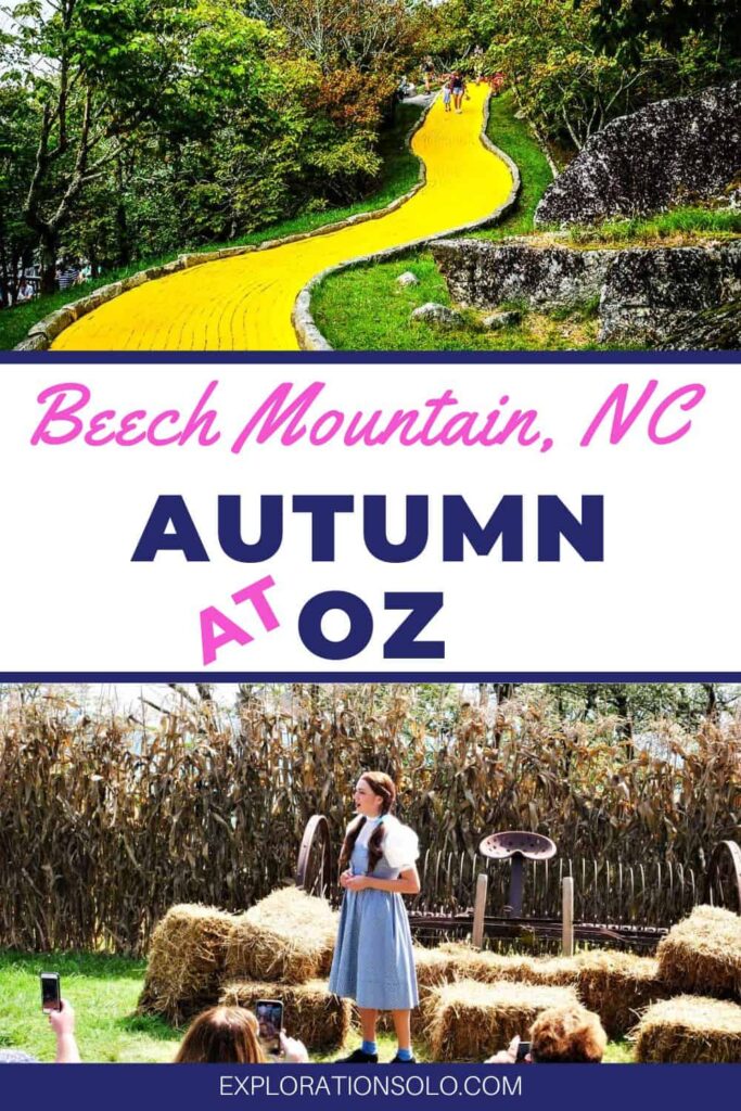 Pin for Pinterest, Autumn at Oz featuring yellow brick road and Dorothy singing.