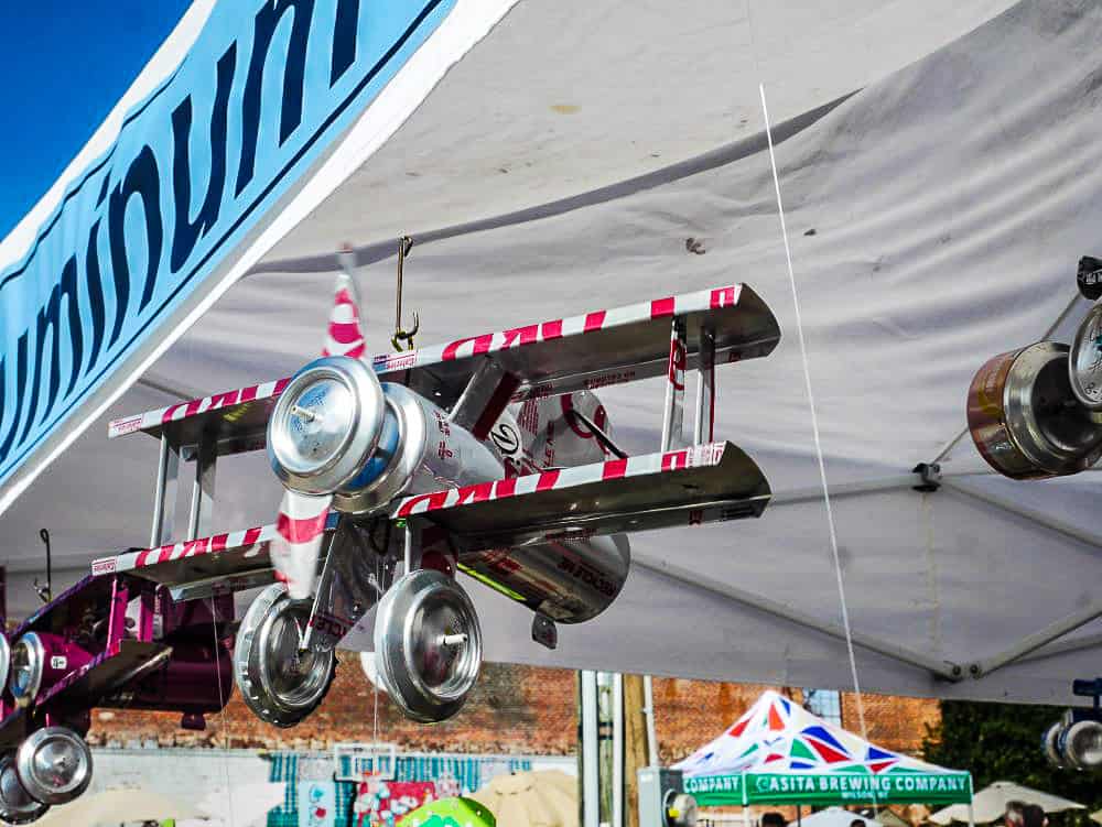 Model airplane made out of recycled diet coke cans.