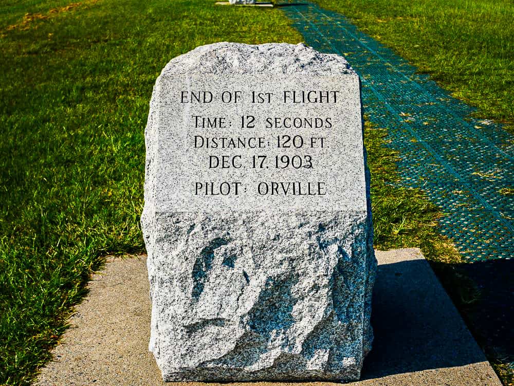 Stone marker to note the end of the first flight at Wrightsville Beach by Orville Wright.