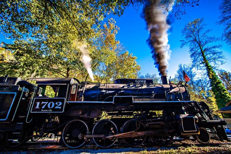 The Great Smokey Railroad train that runs through Bryson City, NC.