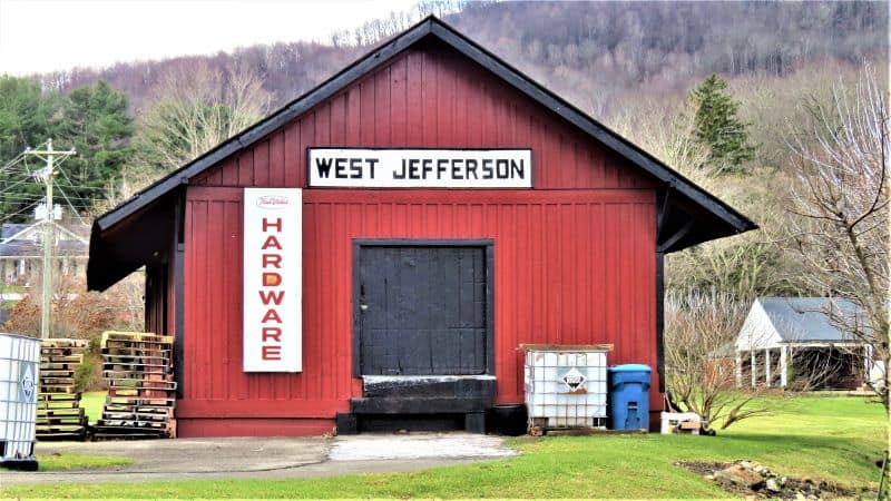 Red Barn with West Jefferson Sign.