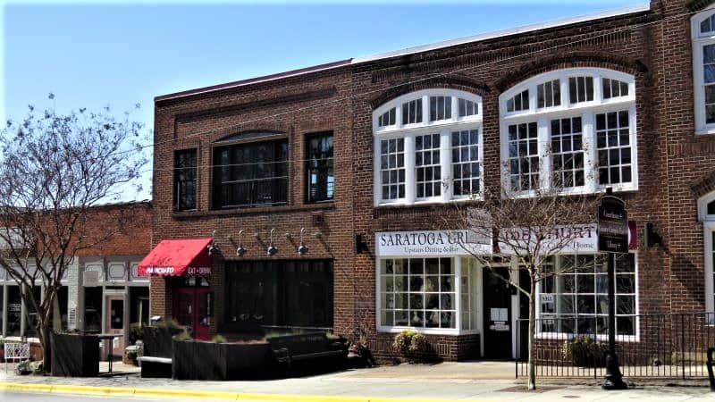 View of Panciuto and Saratoga Grill on Churton Street in Hillsborough, NC. 
