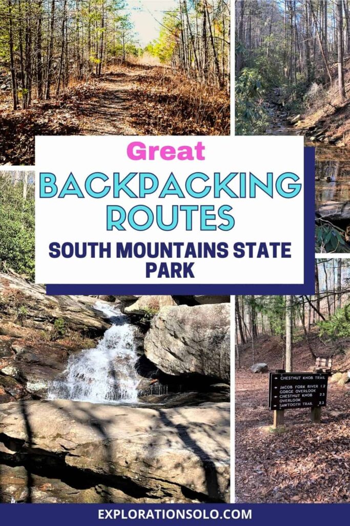 Pinterest pin for Backpacking routes at South Mountains State Park in NC.