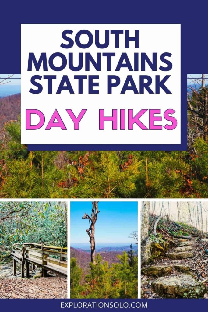 Pinterest pin for Day Hike routes at South Mountains State Park in NC.